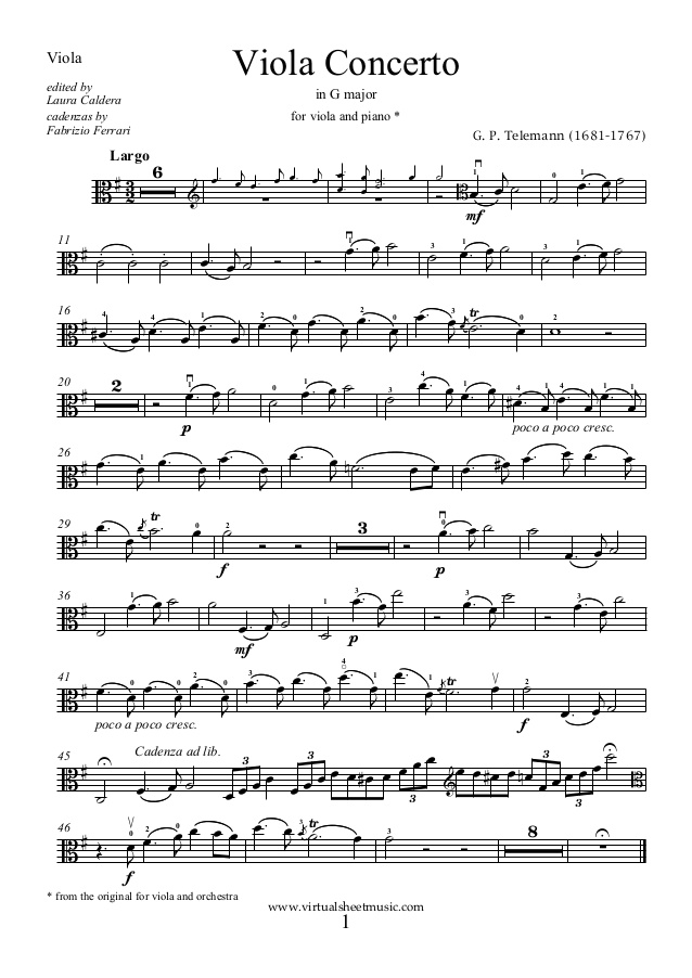 telemann viola concerto in g major pdf